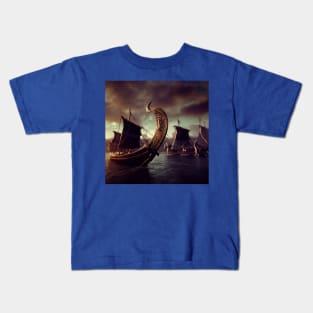 Viking Raiders on Longships Kids T-Shirt